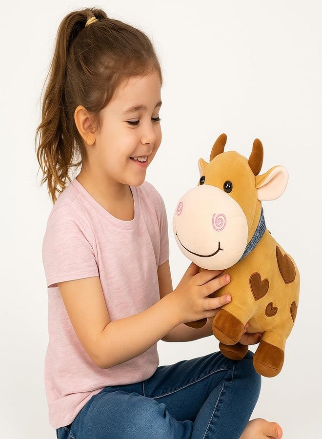 DTR Creation Cute Cow Plush Toy for Kids - 40cm Soft Stuffed Animal with Heart Patterns | Premium Cuddly Pillow Toy for Boys & Girls | Birthday Gift (Brown) - Image 3